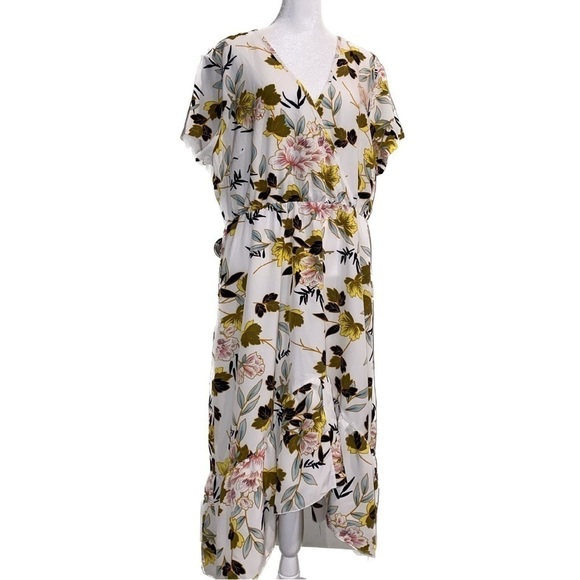 Plus Size Floral Wrap Ruffle Hi-low Hem Dress Size 2XL (16) - Picture 3 of 9